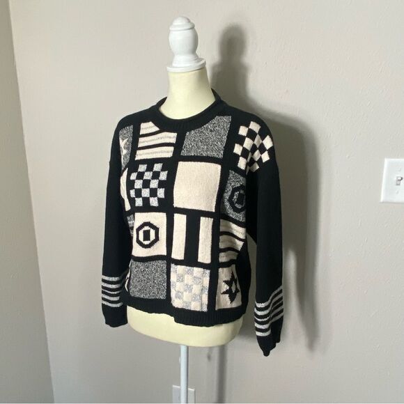 Vintage Lizwear Geometric Patchwork Cotton Knit Sweater Women's Size MP - Picture 14 of 16